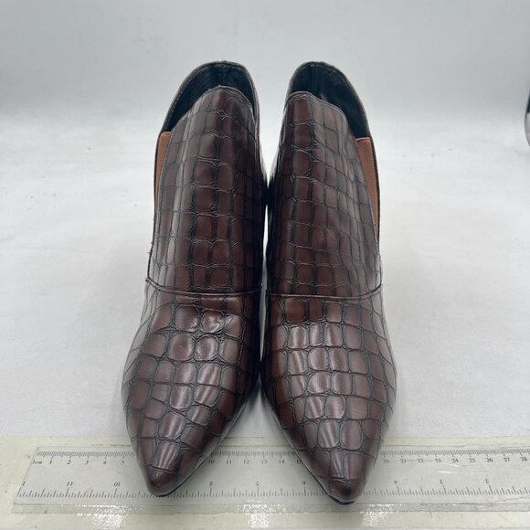 YDN Chocolate Sexy Pointed Toe Ankle Boots Chunky Low Heel Booties Pull on Shoe - Picture 3 of 8